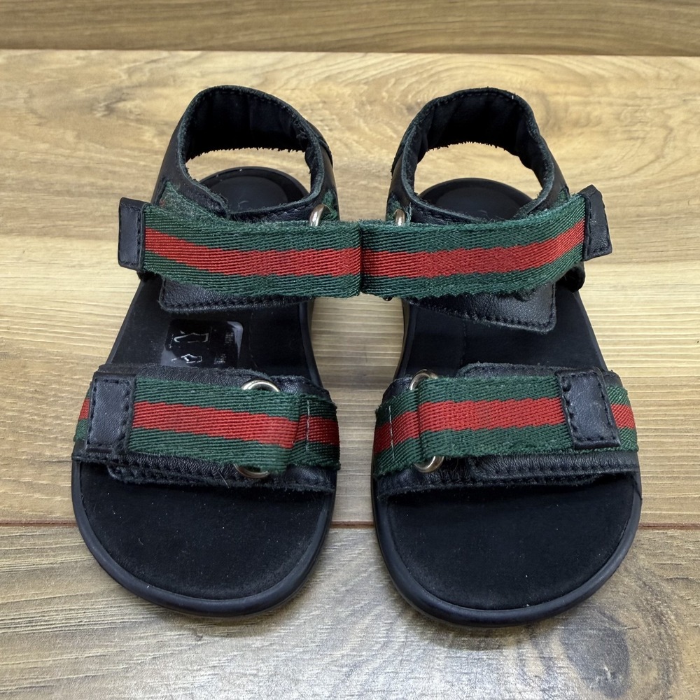 GUCCI Web Stripe Sandals Infant Toddler Size 5 EU 20 Green Red Stripe Adjustable